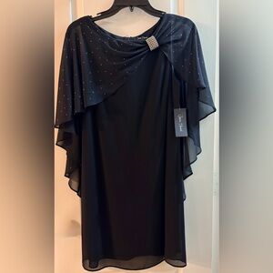 Jessica Howard Black Dress with Rhinestone Capelet NWT Size 8P